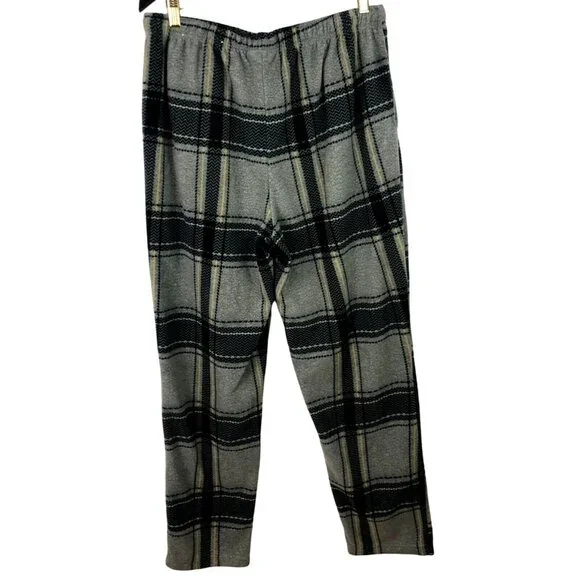 Perry Ellis Portfolio Mens Size Large Black & Gray Plaid Fleece Drawstring Pants - Picture 6 of 9